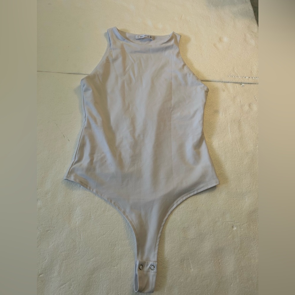 Reoria white high neck sleeveless bodysuit tank top - Picture 11 of 12